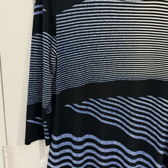 Clara SunWoo Asymmetrical Striped Tunic Top Size Large Blue and Black Artsy - Picture 5 of 6